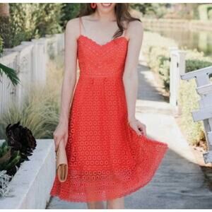 J. Crew Orange Daisy Lace Eyelet Midi Dress Women's 8 A-Line Garden Party NWOT
